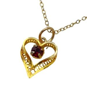VINTAGE Heart Faux Ruby July Birthstone Necklace